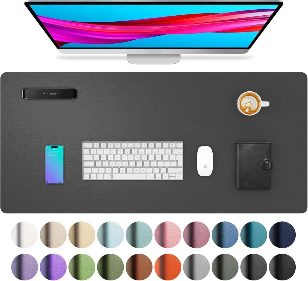 Leren bureau onderlegger 80x40 cm grijs met antislip en waterdichte afwerking