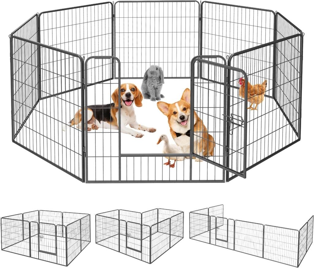 Hondenren met deur - metalen puppyren met 8 panelen van 80x80 cm voor binnen en buiten