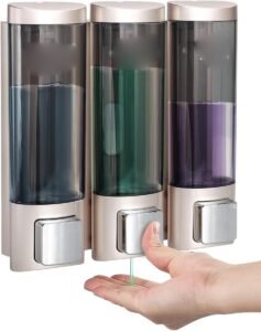 Zeepdispenser 3-vaks 3×200 ml – Wandmontage zonder boren voor shampoo, douchegel en conditioner – Transparant navulbaar met slot – PC/ABS kunststof