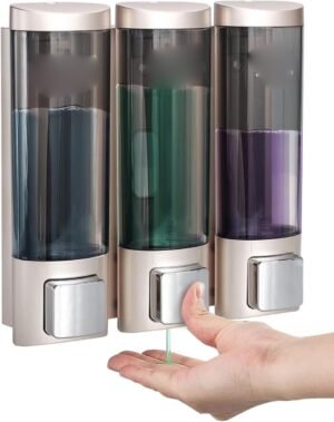 Zeepdispenser 3-vaks 3x200 ml transparant navulbaar zonder boren voor shampoo, douchegel en conditioner