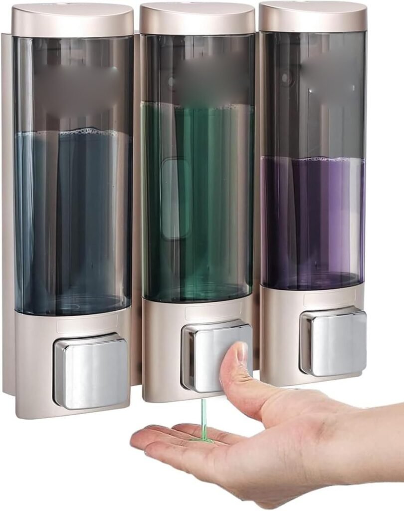 Zeepdispenser 3-vaks 3x200 ml transparant navulbaar zonder boren voor shampoo, douchegel en conditioner