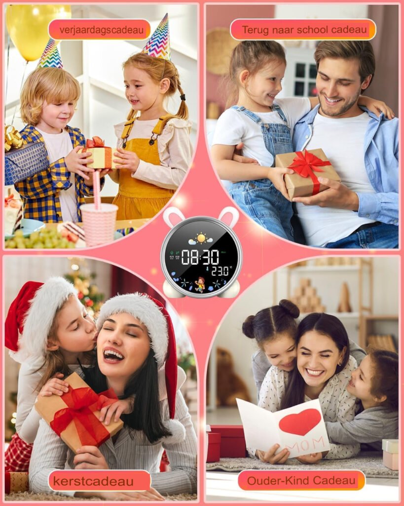 Kinderwekker met slaaptrainer, snooze-functie en instelbare helderheid, batterijvoeding