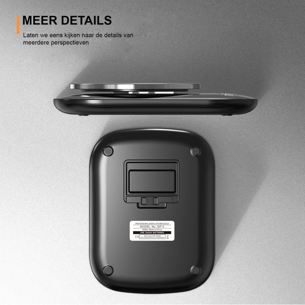 Digitale keukenweegschaal met RVS weegkom, 5 kg capaciteit en 0,5 g nauwkeurigheid, IPX6 waterbestendig