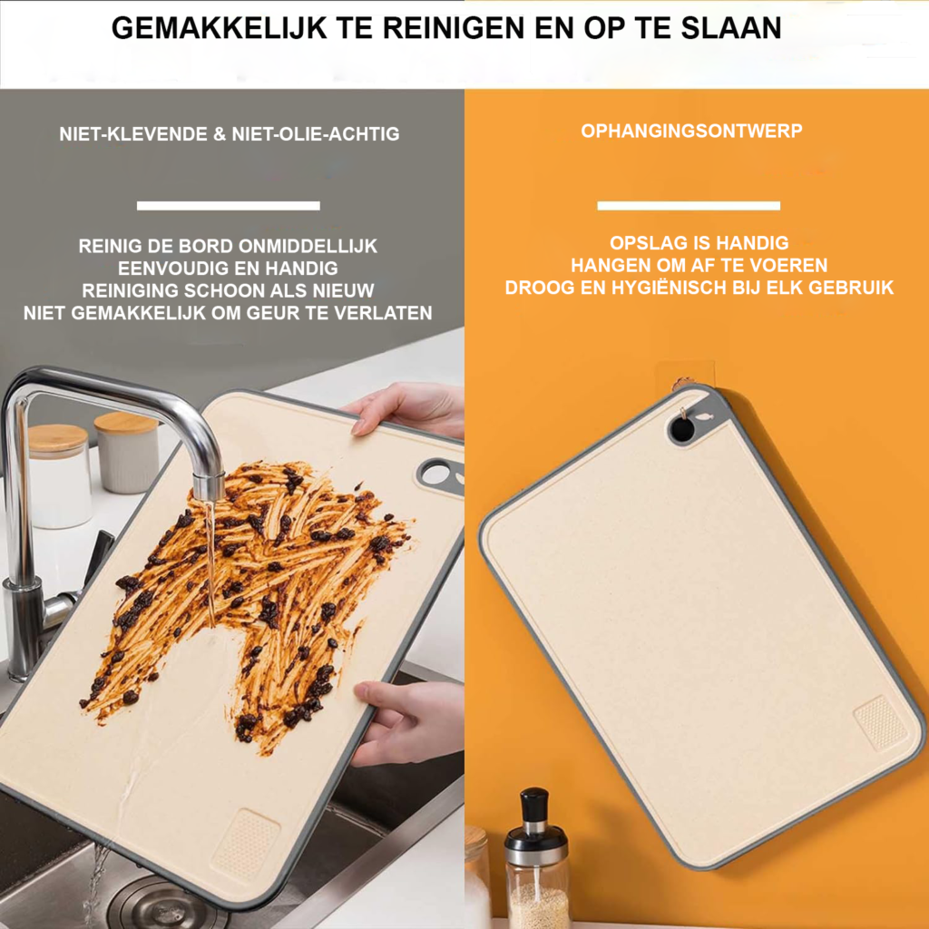 Kunststof snijplank met dubbelzijdig antibacterieel snijoppervlak, vaatwasserbestendig
