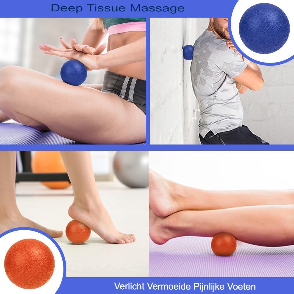Fascia massagebal set 2 stuks met stekels voor voeten, rug, nek en handen