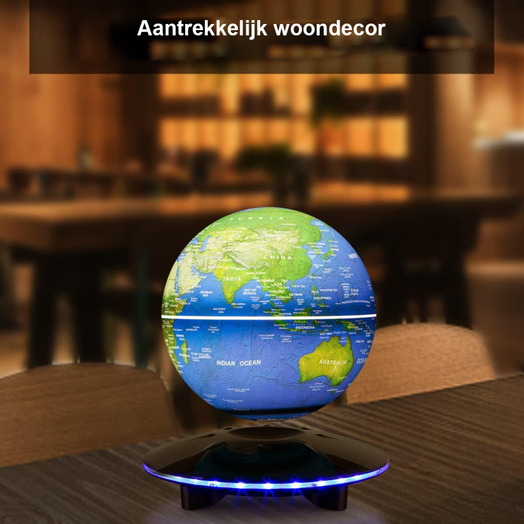 zwevende wereldbol met magnetische levitatie en LED-verlichting