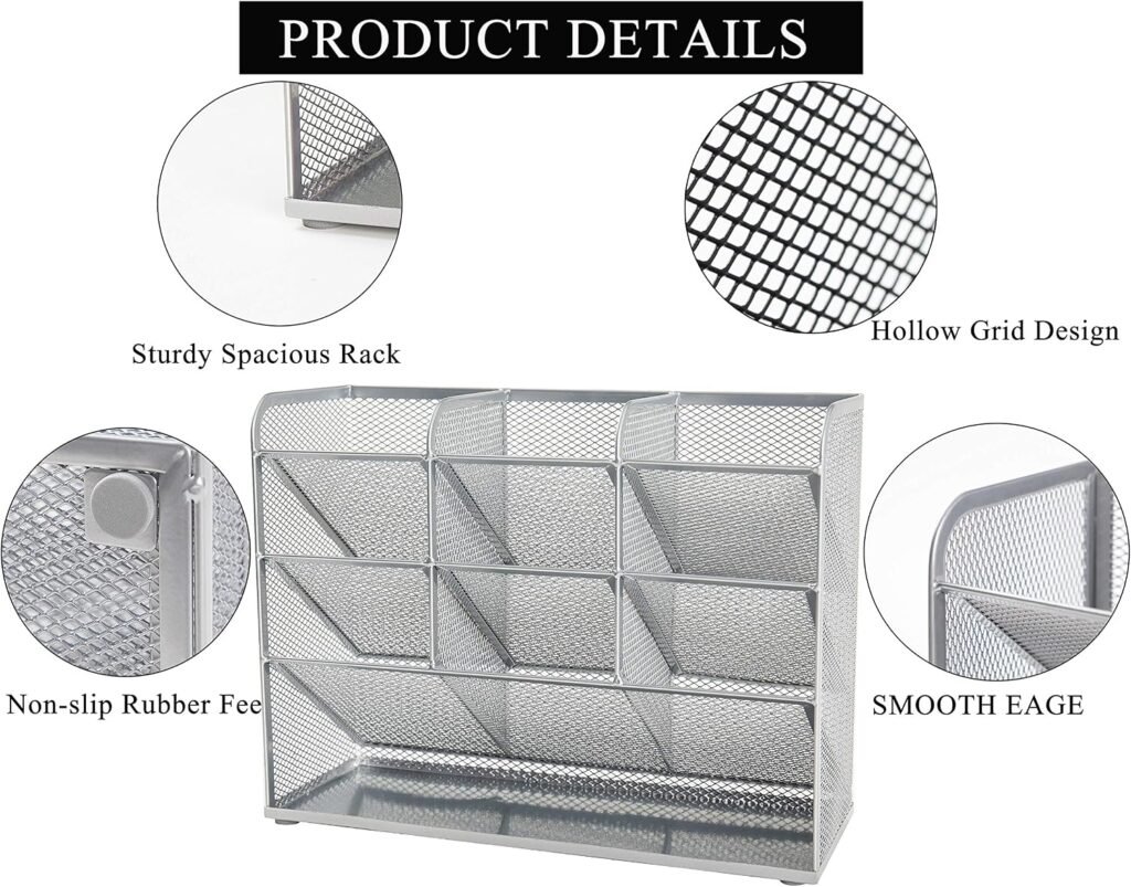 Bureau organizer zwart met metalen mesh, 5 vakken, 4 lades en pennenhouder