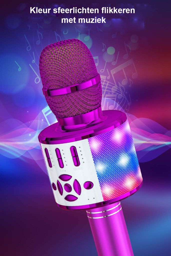 Bluetooth karaoke microfoon met LED-verlichting en ingebouwde speakers voor smartphones en tablets