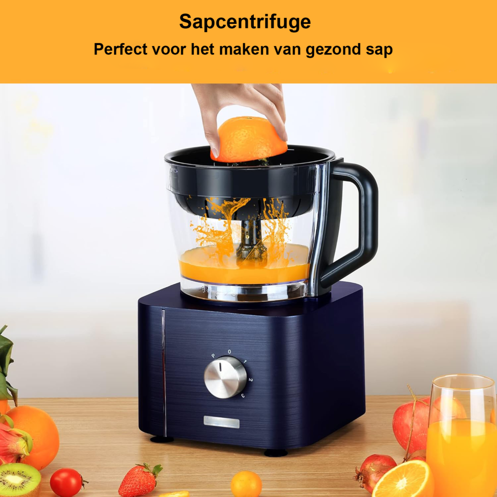 Compacte foodprocessor met snijbladen en kneedhaak
