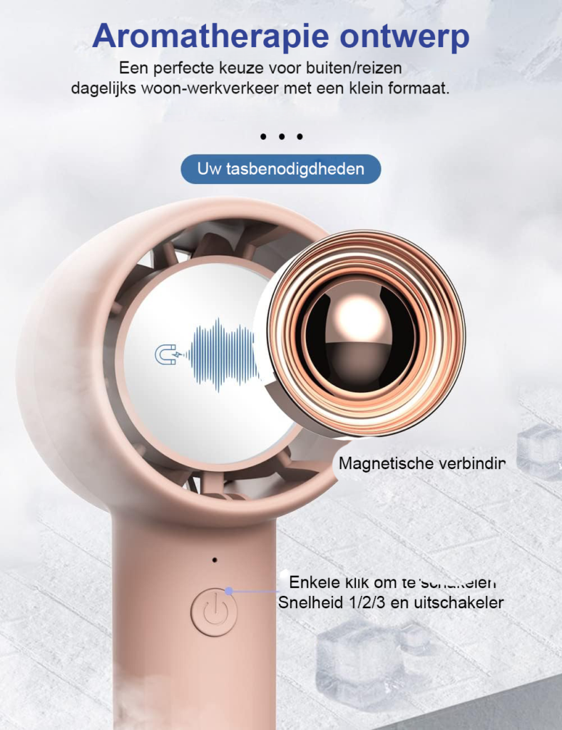 Oplaadbare handventilator met instelbare snelheden en USB-oplaadfunctie