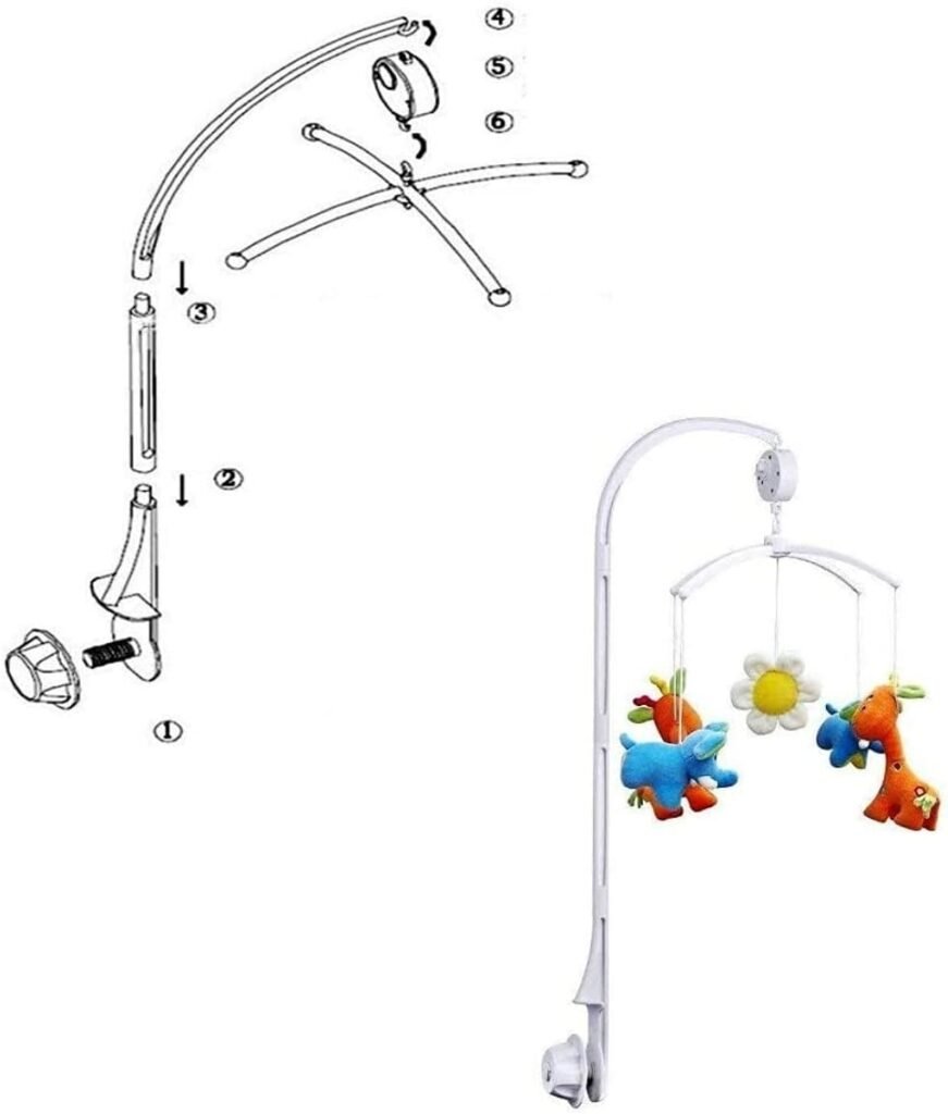 Babybed muziekmobiel houder met verstelbare arm voor baby’s en peuters