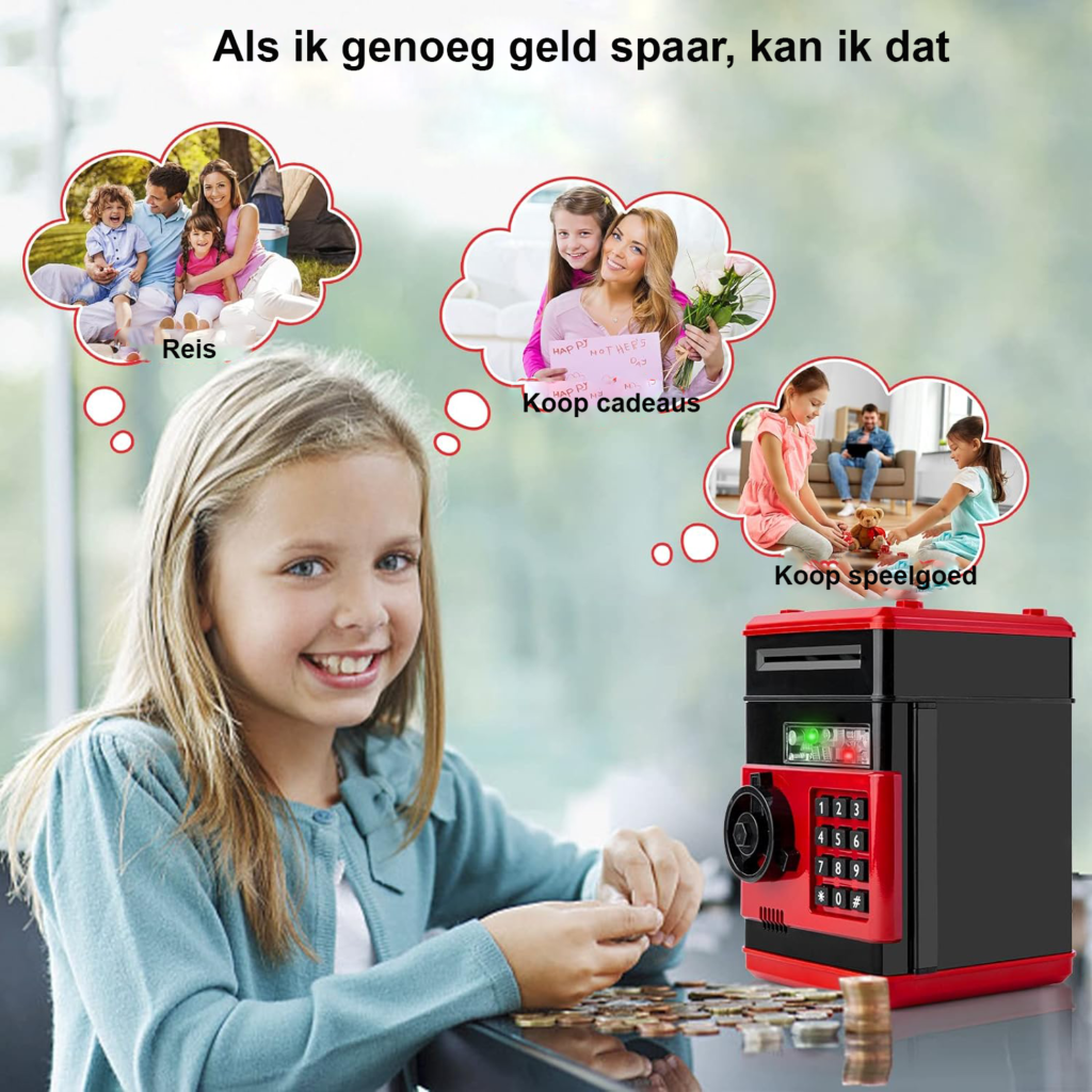 Elektronische spaarpot voor kinderen met wachtwoord – rode mini geldkluis