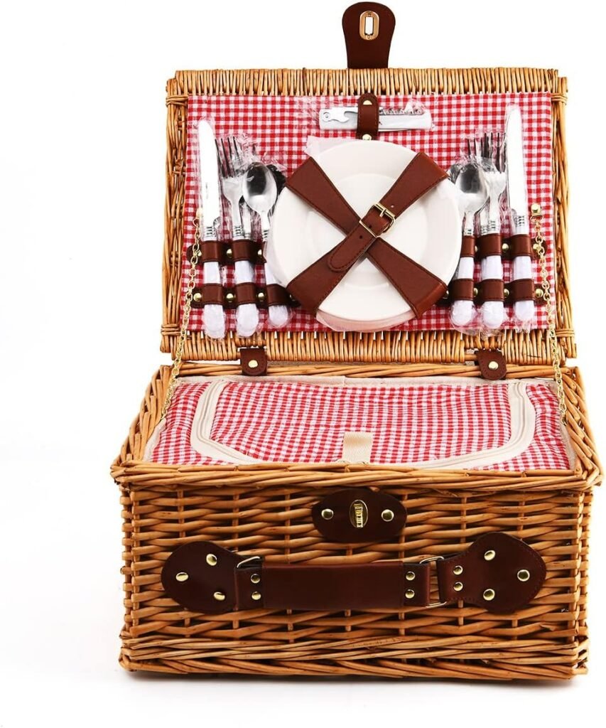 Picknickmand set voor 4 personen met geïsoleerde koeltas en bestekset