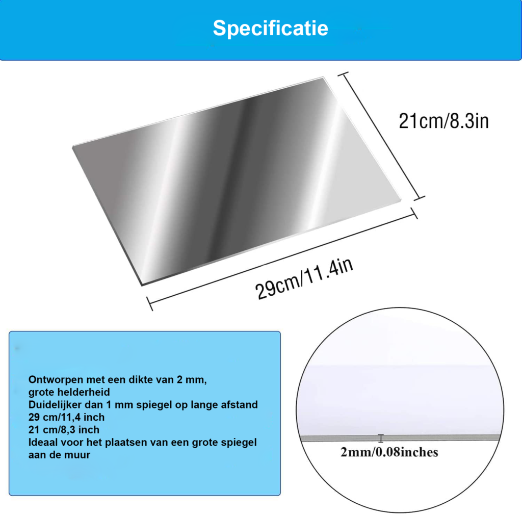 Zelfklevende rechthoekige spiegeltegels voor moderne wanddecoratie met hoogglans reflectie