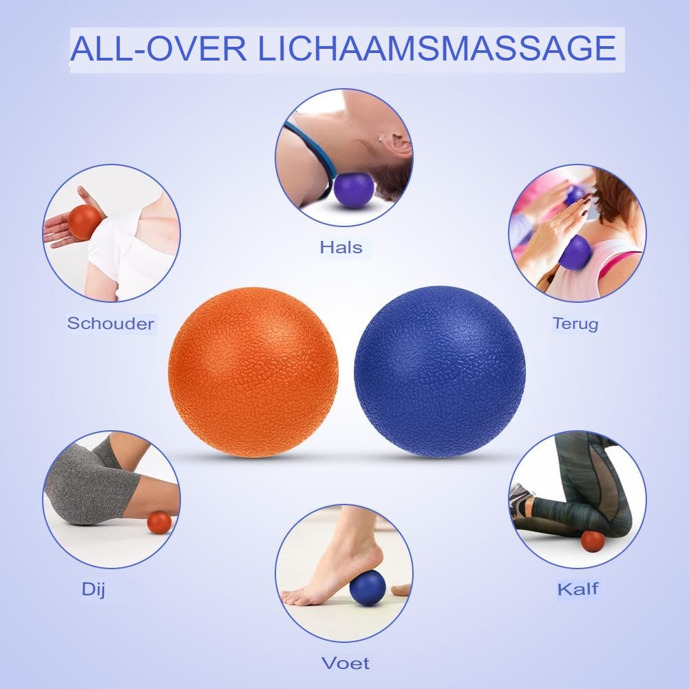 Fascia massagebal set 2 stuks met stekels voor voeten, rug, nek en handen