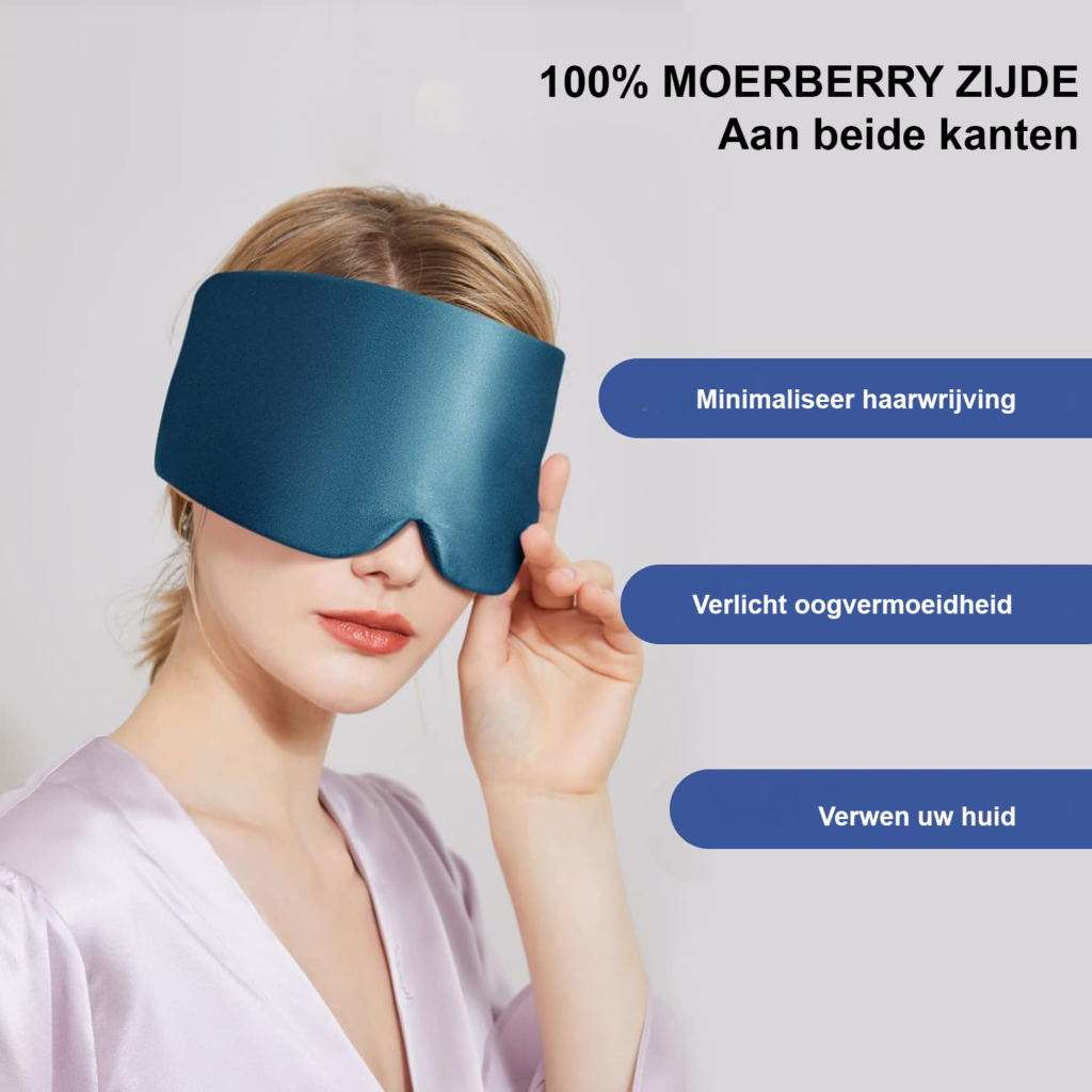Zijden slaapmasker met verstelbare hoofdband, groot oogmasker voor mannen en vrouwen in pauwblauw