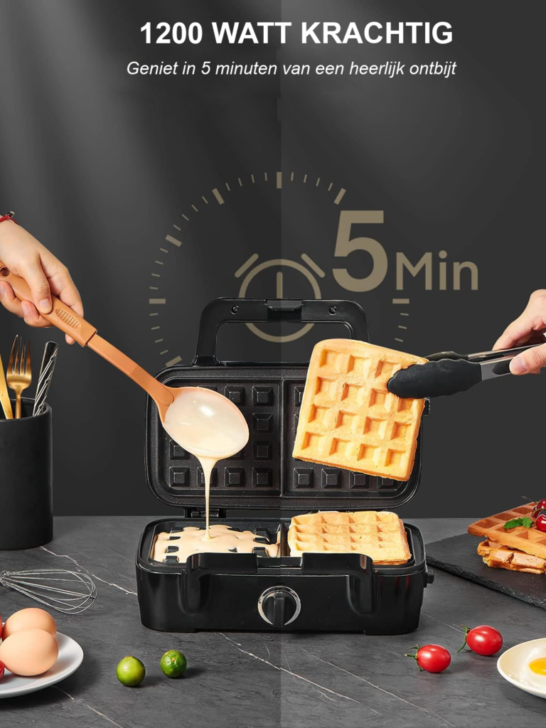 Multifunctioneel wafelijzer met verwisselbare platen en instelbare temperatuur
