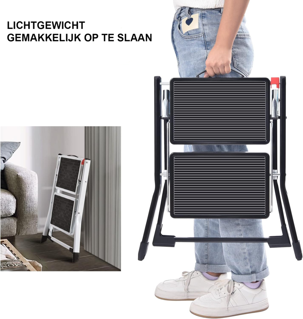 Opvouwbare trapladder met antislip treden en veiligheidsmechanisme