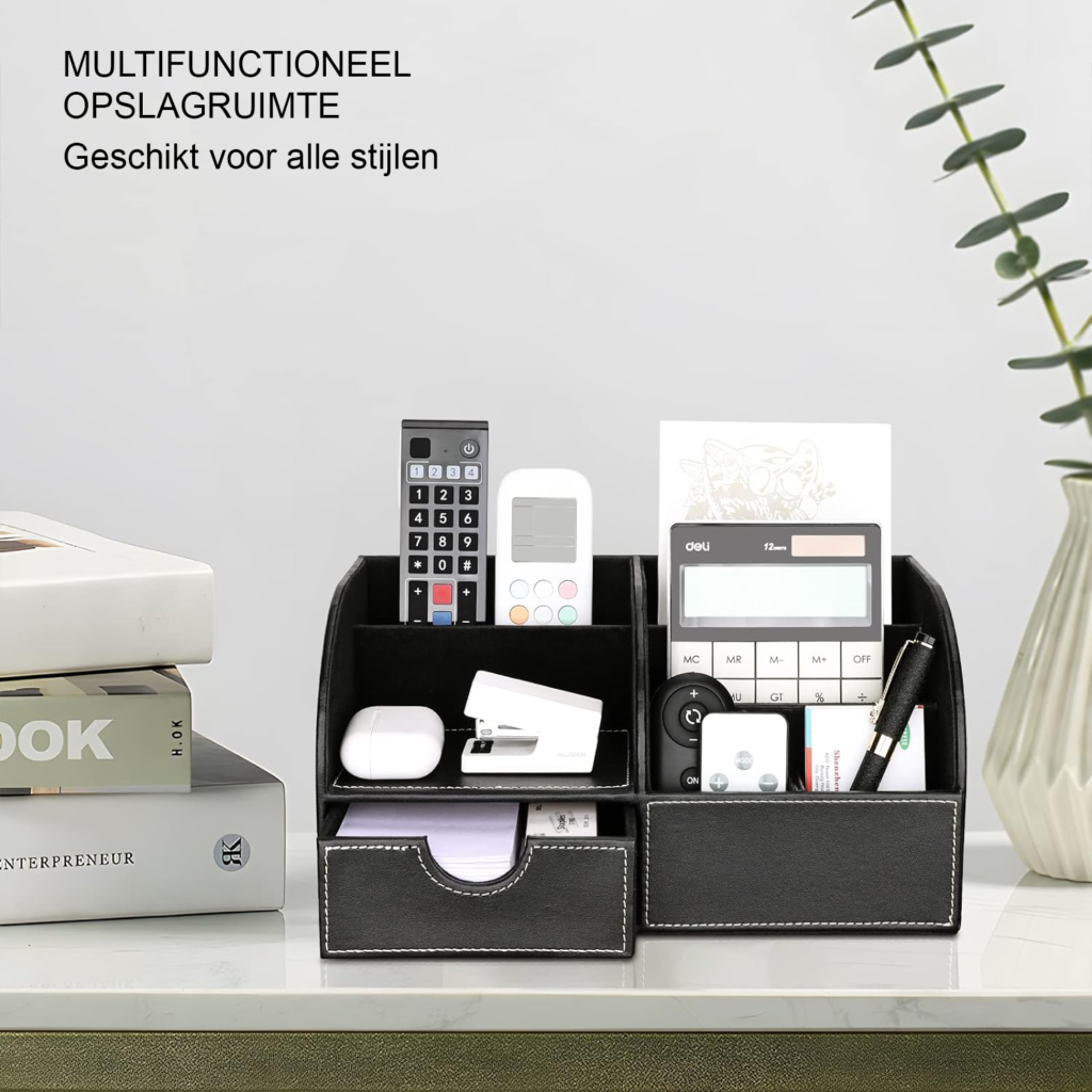 PU leren bureau organizer met pennenhouders in zwart