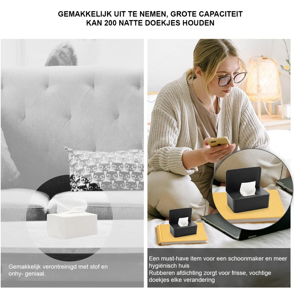 Compacte servettenbox voor vochtig toiletpapier met deksel, witte doekendoos voor de badkamer