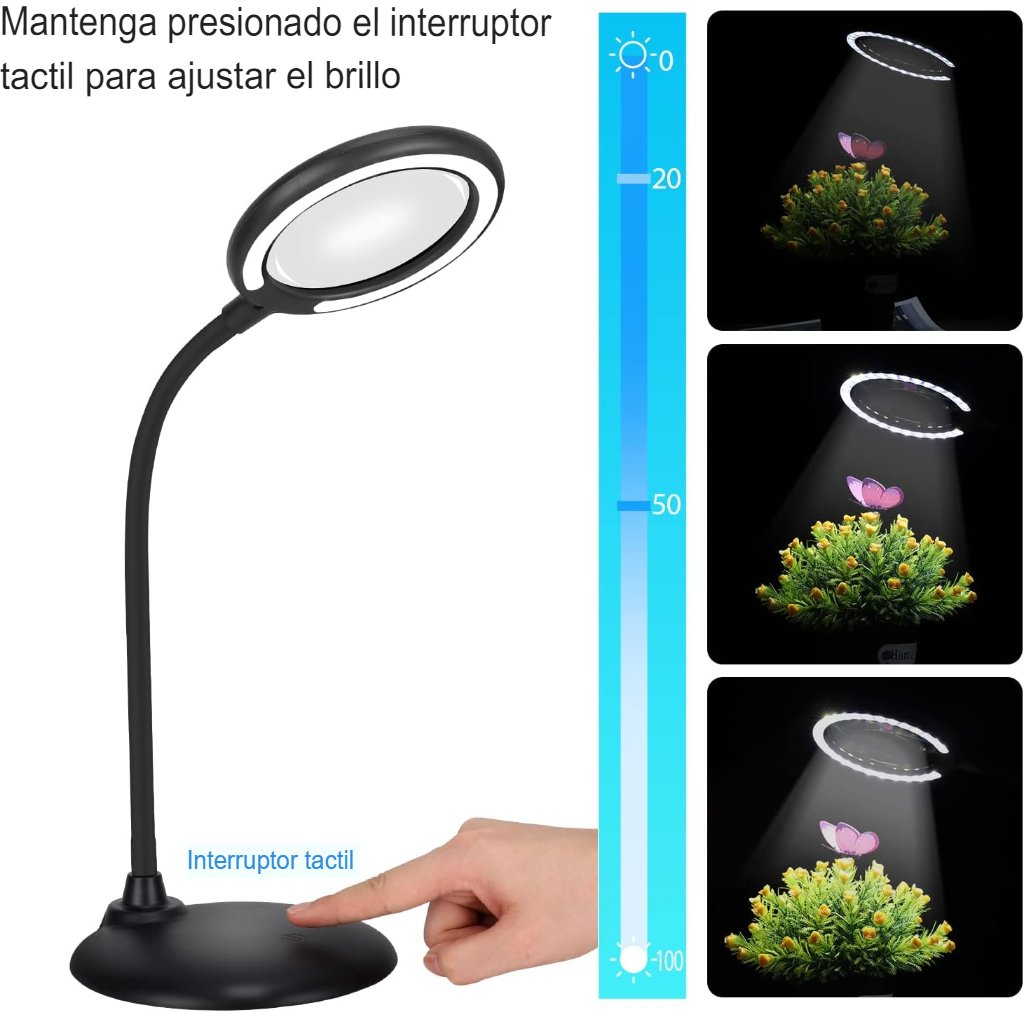 Deze oplaadbare vergrotingsbureaulamp met handtouch bediening is jouw ideale metgezel voor nauwkeurig werk, waarbij helderheid en vergroting cruciaal zijn. Dankzij het innovatieve ontwerp en de veelzijdige functionaliteiten, verbetert deze bureaulamp jouw werkervaring en zorgt voor comfortabele en efficiënte werkomstandigheden. Voordelen Oplaadbaar ontwerp voor draadloos gebruik, waardoor je niet gebonden bent aan een stopcontact. Handtouch bediening voor eenvoudige aanpassing van helderheid en vergroting. Verstelbare arm en draaibare lampkop voor optimale positionering en flexibiliteit. Hoogwaardige LED-verlichting voor helder en natuurlijk licht, waardoor vermoeidheid van de ogen wordt verminderd. Vergrootglas met verschillende dioptrieën voor het nauwkeurig bekijken van kleine details. Draadloos en oplaadbaar Deze vergrotingsbureaulamp is uitgerust met een oplaadbare batterij, waardoor je geen gedoe hebt met vervelende snoeren en altijd flexibel bent in het plaatsen van de lamp op je bureau. Je kunt hem gemakkelijk opladen via een USB-poort. Handtouch bediening Met de handtouch bediening kun je eenvoudig de helderheid van de LED-verlichting aanpassen en de vergroting van het vergrootglas regelen. Met slechts een lichte aanraking pas je de instellingen aan naar jouw voorkeur, zonder dat je knoppen hoeft in te drukken. Verstelbaar en draaibaar ontwerp De lamp heeft een flexibele arm die 360 graden kan draaien en buigen, waardoor je de lamp eenvoudig kunt aanpassen en positioneren voor het beste licht op jouw werkplek. De lampkop kan ook in verschillende hoeken worden gekanteld voor optimale verlichting. Hoogwaardige LED-verlichting Met de ingebouwde LED-lampen geniet je van helder en natuurlijk licht dat vermoeidheid van de ogen vermindert en de contrasten verbetert, waardoor je comfortabel kunt werken, zelfs bij langdurig gebruik. Vergrootglas met verstelbare dioptrieën Het vergrootglas van deze bureaulamp is voorzien van lenzen met verschillende dioptrieën, zodat je kleine details duidelijk en nauwkeurig kunt bekijken. Of je nu fijn handwerk doet, leest of kleine onderdelen inspecteert, dit vergrootglas biedt de perfecte vergroting voor jouw behoeften. Verpakkingsinhoud 1x Oplaadbare vergrotingsbureaulamp 1x USB-oplaadkabel Handleiding Productspecificaties Afmetingen: 21.9 x 18 x 16.5 cm Gewicht: 1.86 kg Materiaal: Plastic Lichtbron: LED Vergroting: Verstelbaar Voeding: Oplaadbaar via USB Kleur: [vul hier de kleur in] Bestel nu deze handige oplaadbare vergrotingsbureaulamp en ervaar het gemak van nauwkeurig werken met helder licht en vergroting!