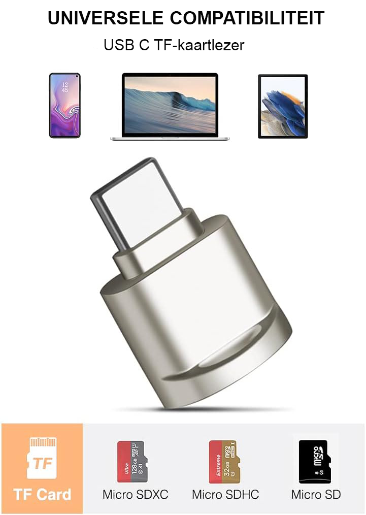Micro SD kaartlezer met USB-C adapter voor TF-kaarten en gegevensoverdracht