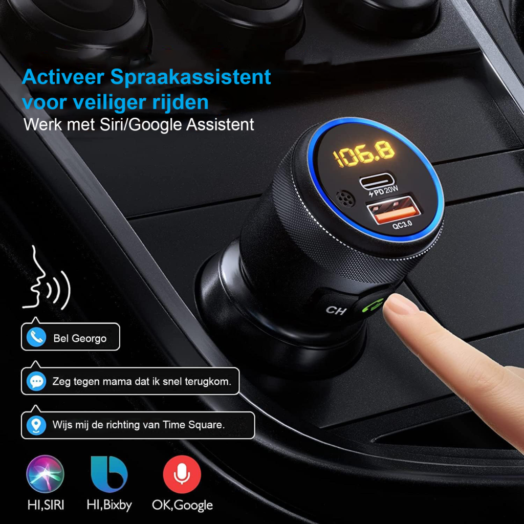Bluetooth zender voor auto met AUX-adapter, handsfree bellen en draadloze oplader