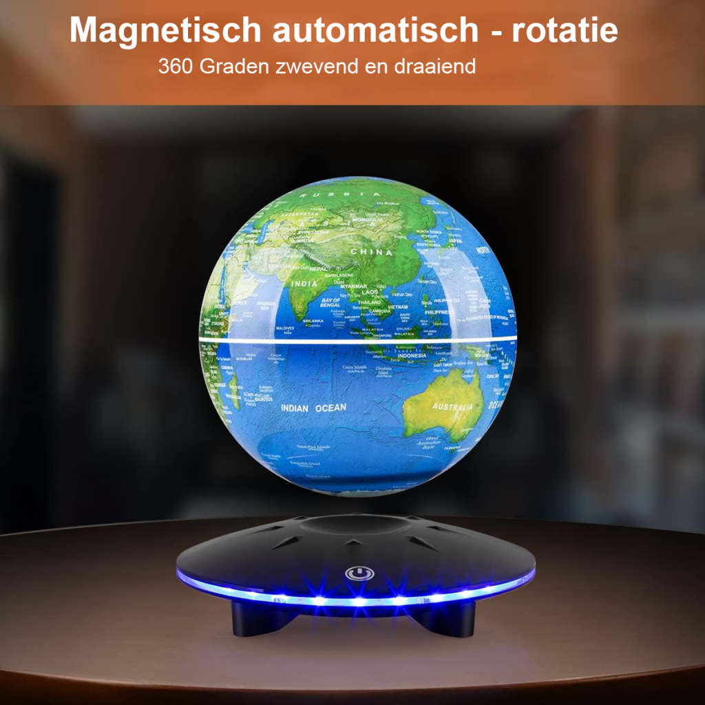 zwevende wereldbol met magnetische levitatie en LED-verlichting