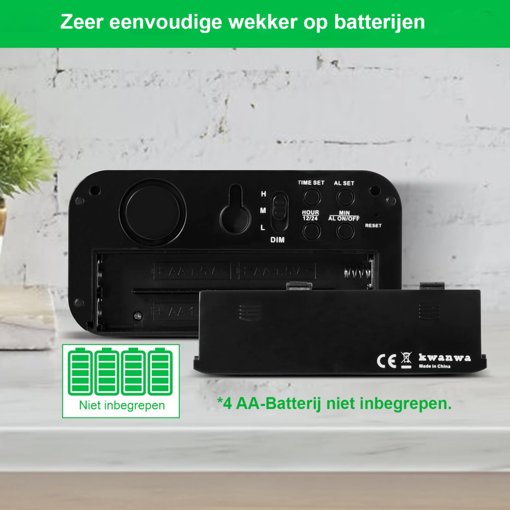 Digitale LED kinderwekker met instelbare helderheid, batterijvoeding en compact design voor kinderen