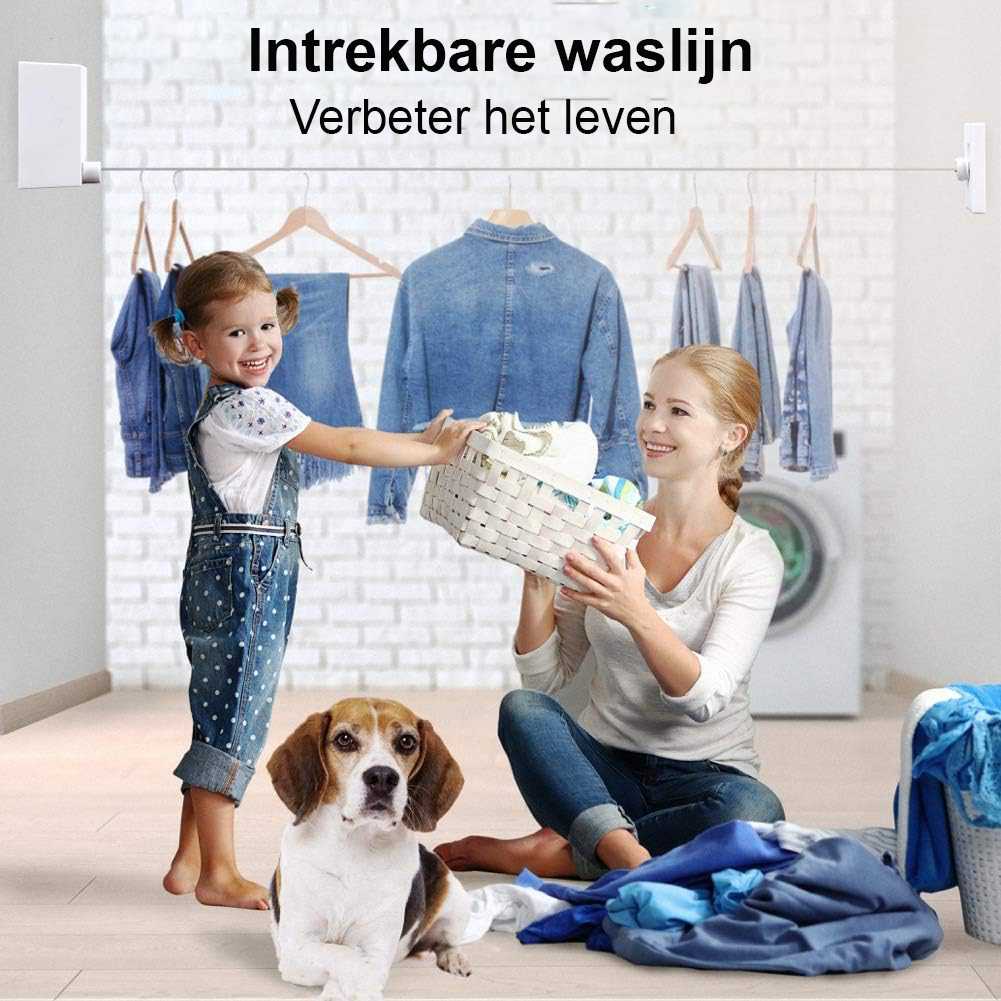 Intrekbare roestvrijstalen wandmontage waslijn voor binnen en buiten met verstelbare kabel