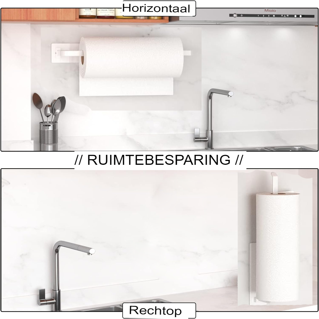 Zelfklevende keukenrolhouder voor standaard keukenrollen, ruimtebesparend en eenvoudig te installeren