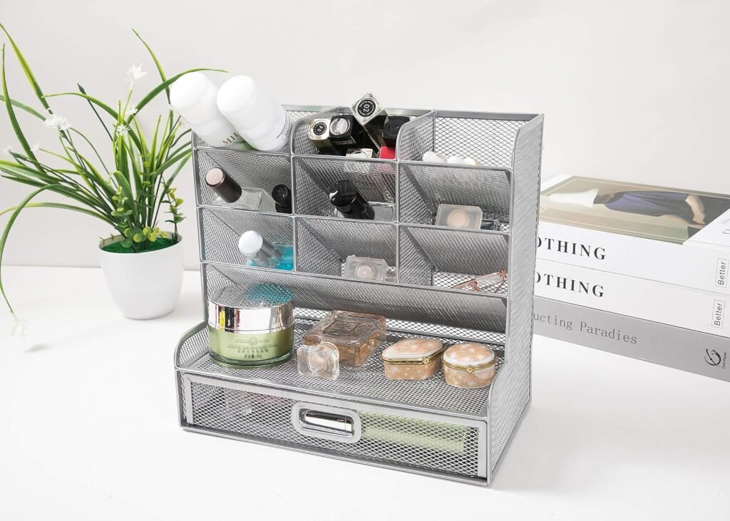 Mesh bureau organizer met lade en 12 compartimenten