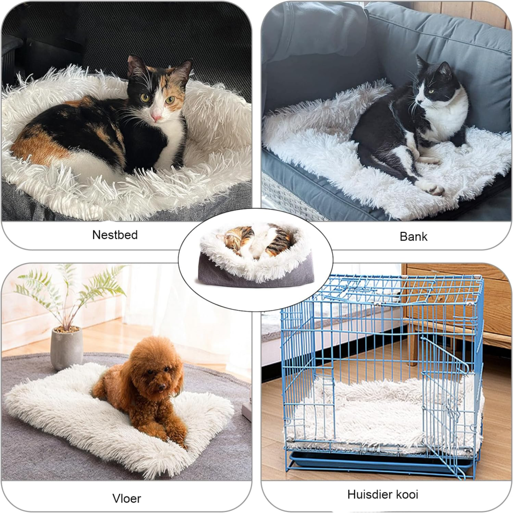 Katten- en hondenbed in slaapzakstijl van polyester, grijs met witte accenten, 60 cm diameter