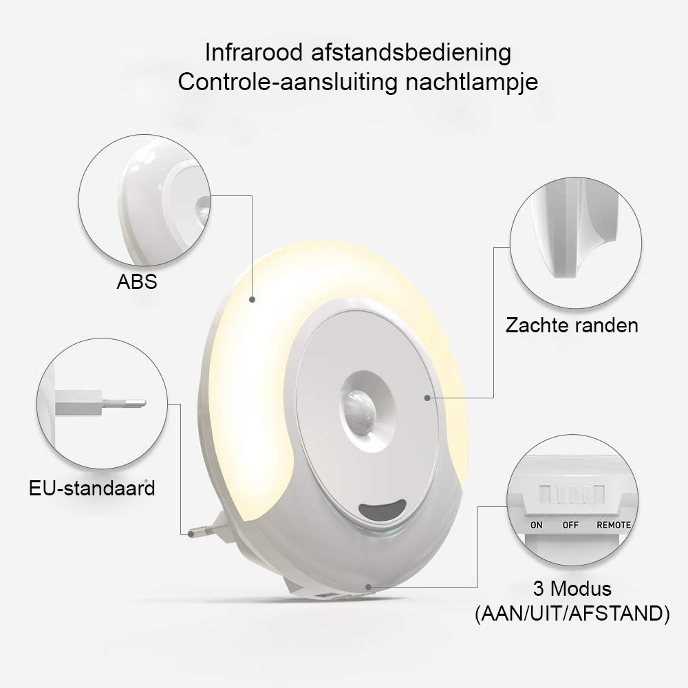 LED nachtlampje met afstandsbediening en 11 helderheidsstanden voor slaapkamer en kinderkamer