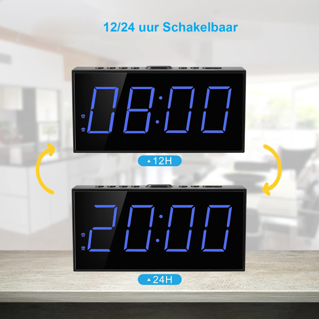 Digitale LED wekker met instelbare helderheid en oplaadfunctie