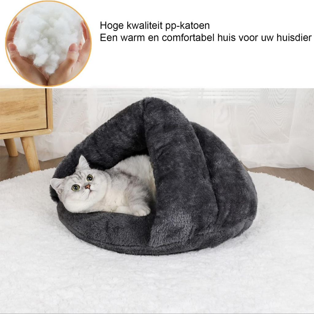 Kattenbed donkergrijs, zacht en machinewasbaar met antislip onderkant, 74 x 44 cm