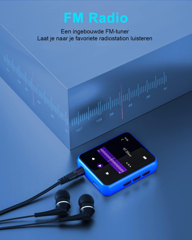 Bluetooth MP3-speler 32GB met touchscreen, ingebouwde luidspreker en FM-radio, blauw