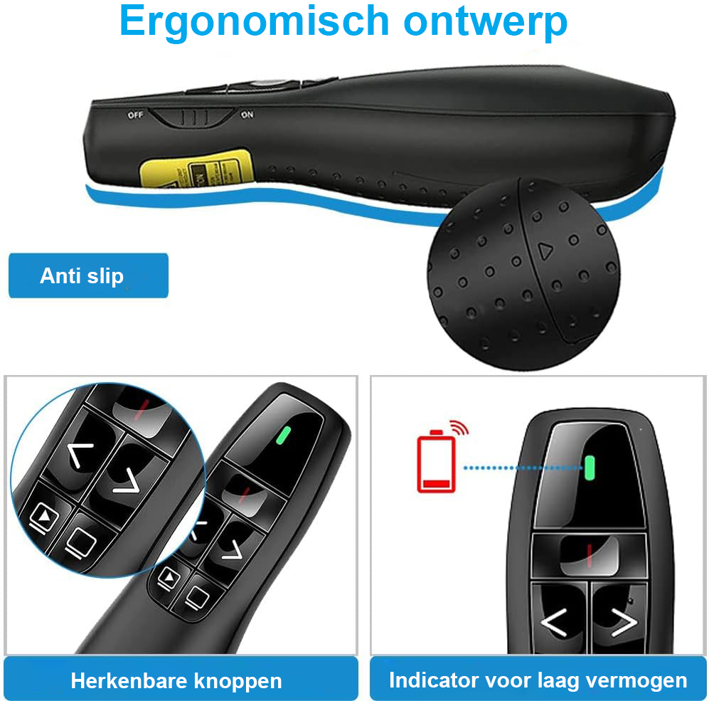 Draadloze presentatie clicker voor PowerPoint met compacte afstandsbediening