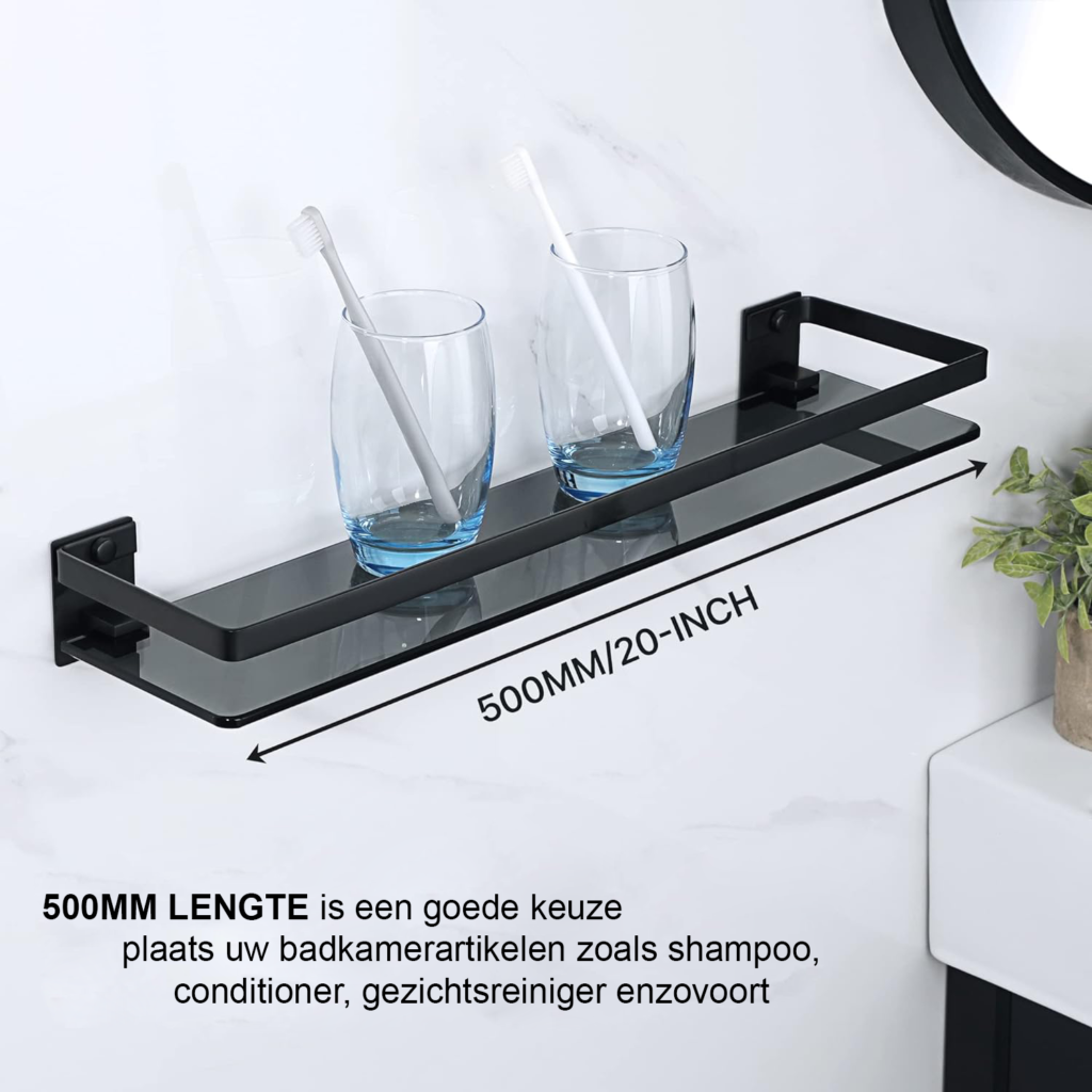 wandplank matzwart RVS badkamerplank 50 cm met wandbevestiging