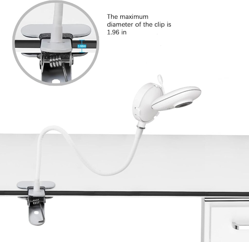 Cliphouder voor LCD-scherm met flexibele arm, handsfree bevestiging en verstelbare kijkhoek in wit