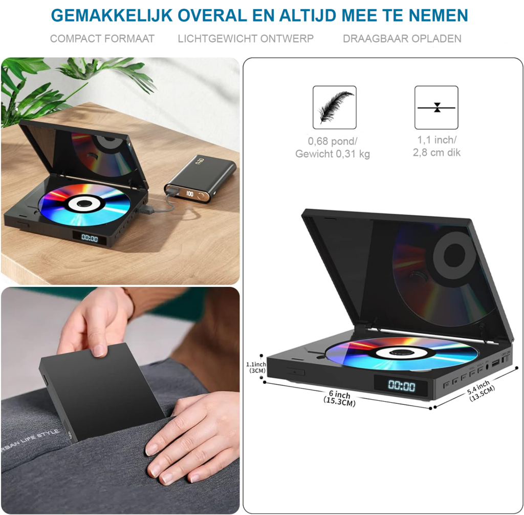 Draagbare DVD-speler met 9 inch scherm voor onderweg en reizen