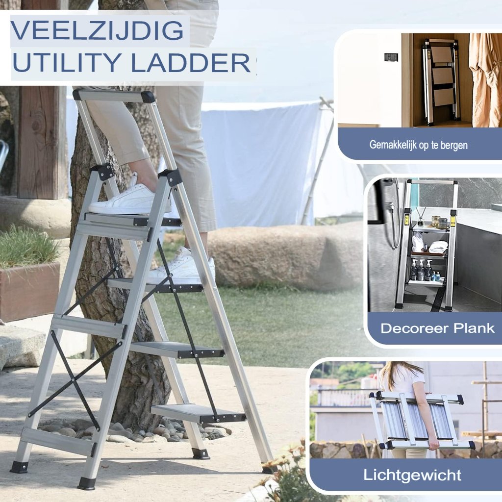 Telescopische aluminium stepladder met antislip treden, 4 treden en draagvermogen tot 150 kg