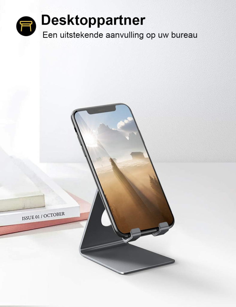 Universele telefoonstandaard verstelbaar, zilveren smartphonehouder voor handsfree gebruik