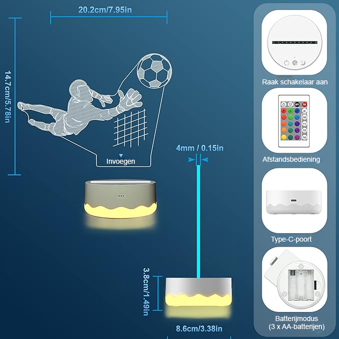 3D voetballamp met 16 kleuren en afstandsbediening voor voetbalfans
