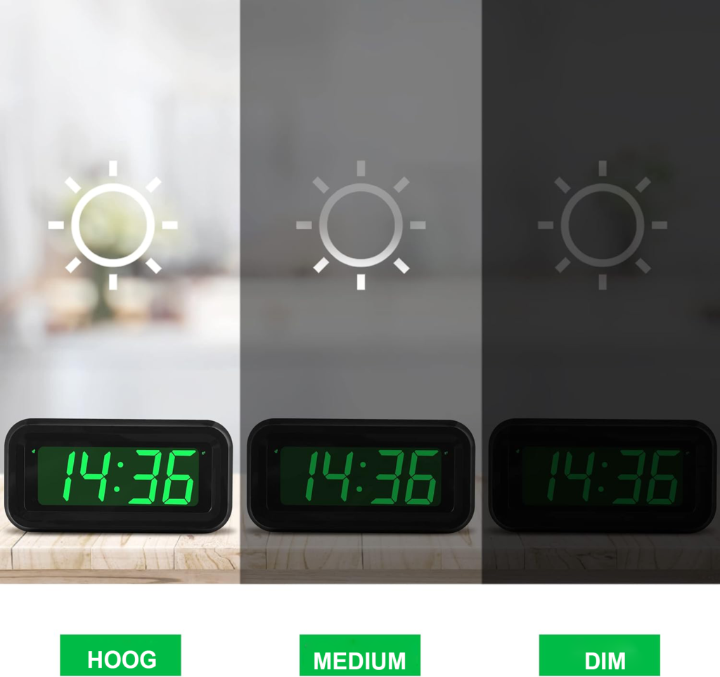 Digitale klok met groot scherm, alarm, datum, temperatuur en verstelbare helderheid voor slaapkamer en tafel