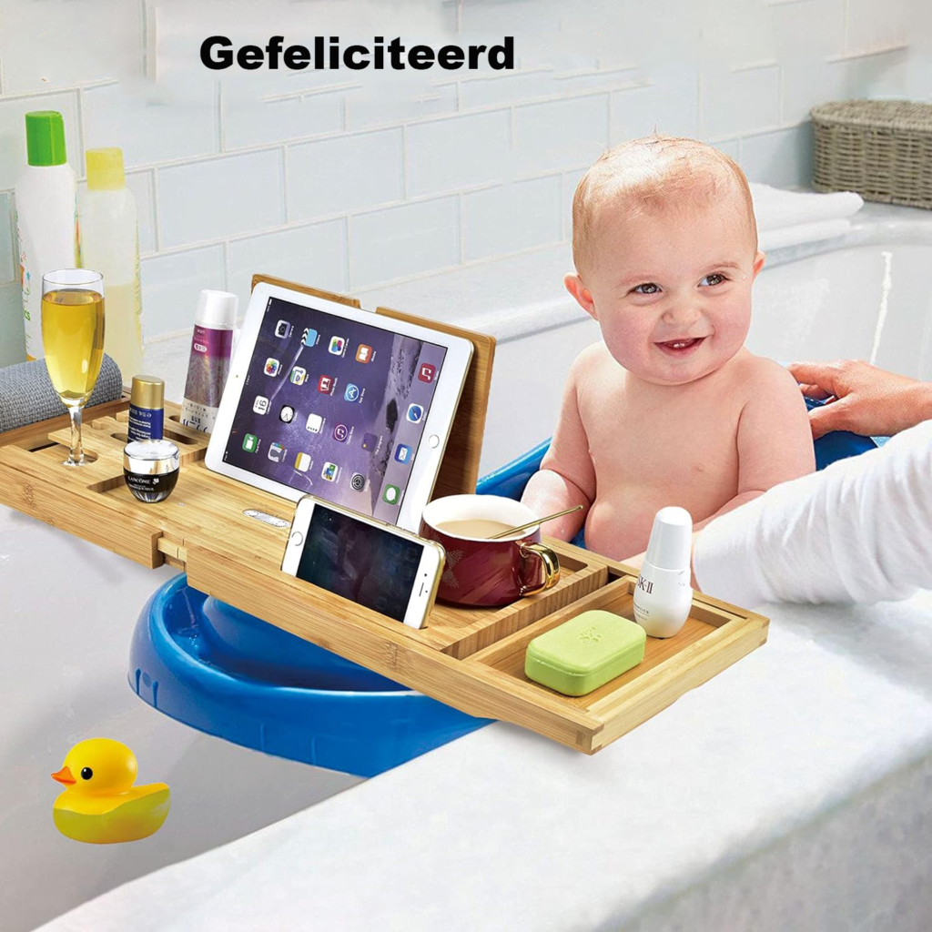 Uittrekbare badplank met wijnglashouder, iPad-standaard en zeepschaal voor badkuip