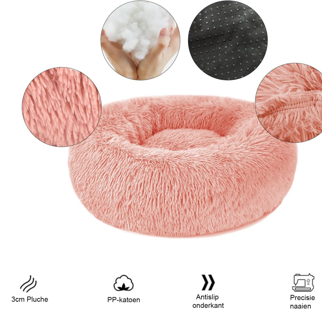 Fluffy hondenbed van zacht pluche in roze, maat S, voor honden en katten