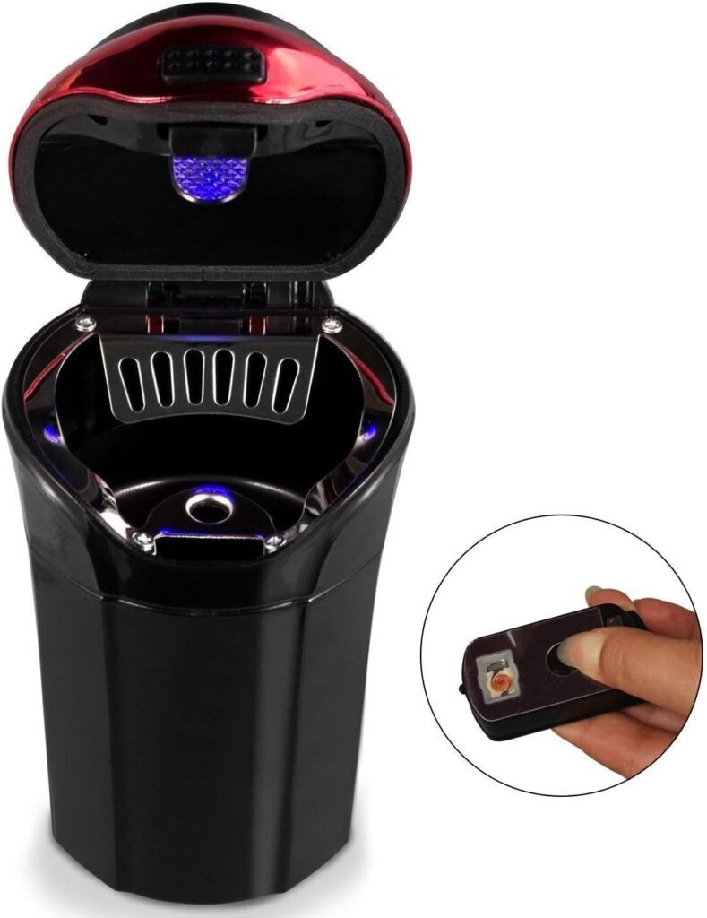 Asbak met blauwe LED-indicator en deksel voor auto en kantoor