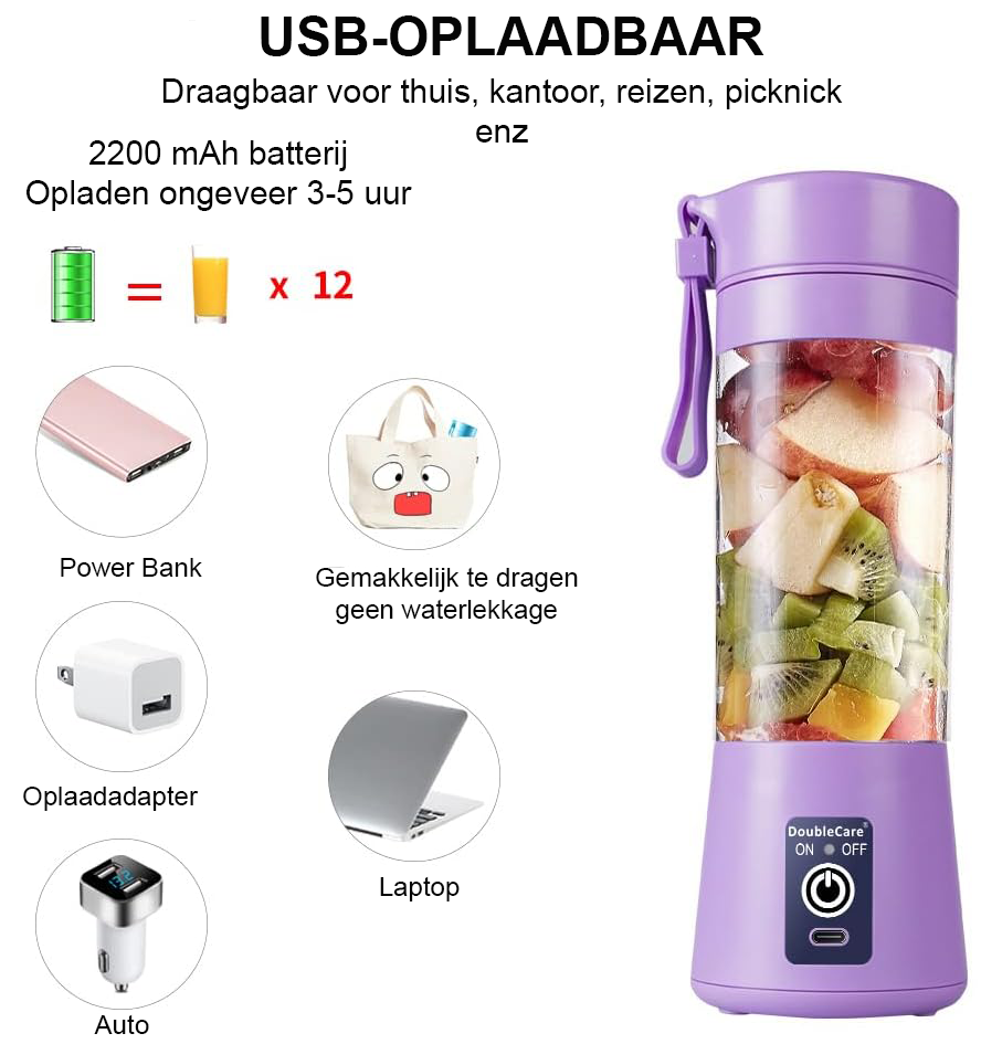 Draagbare elektrische USB sapcentrifuge en mini mixer voor smoothies, compact en geschikt voor onderweg