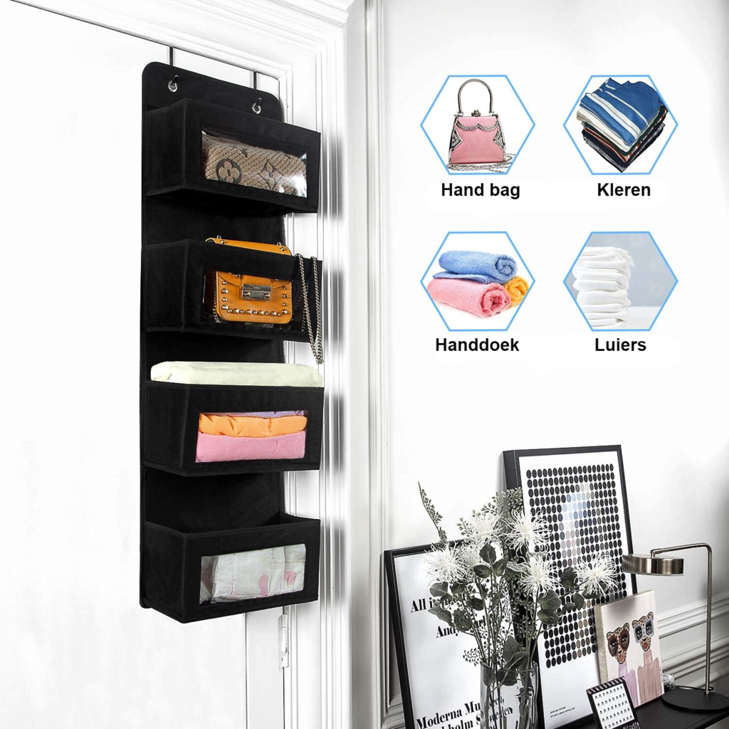 Hangende organizer voor babykamer en badkamer met compartimenten, grijs textiel